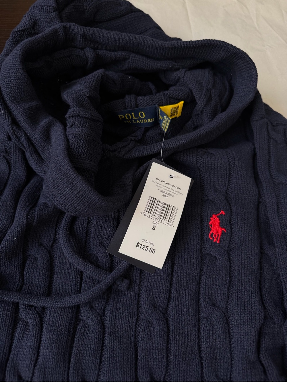 Ralph Lauren Charcoal Cable-Knit Hoodie with Red Pony - Picture 8 of 9